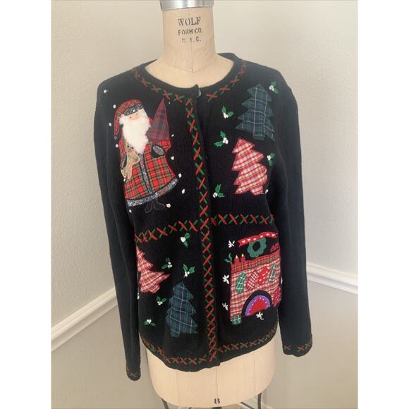 All Points Sweaters - All Point By Reference Point Cardigan Winter Christmas Santa Black Size M